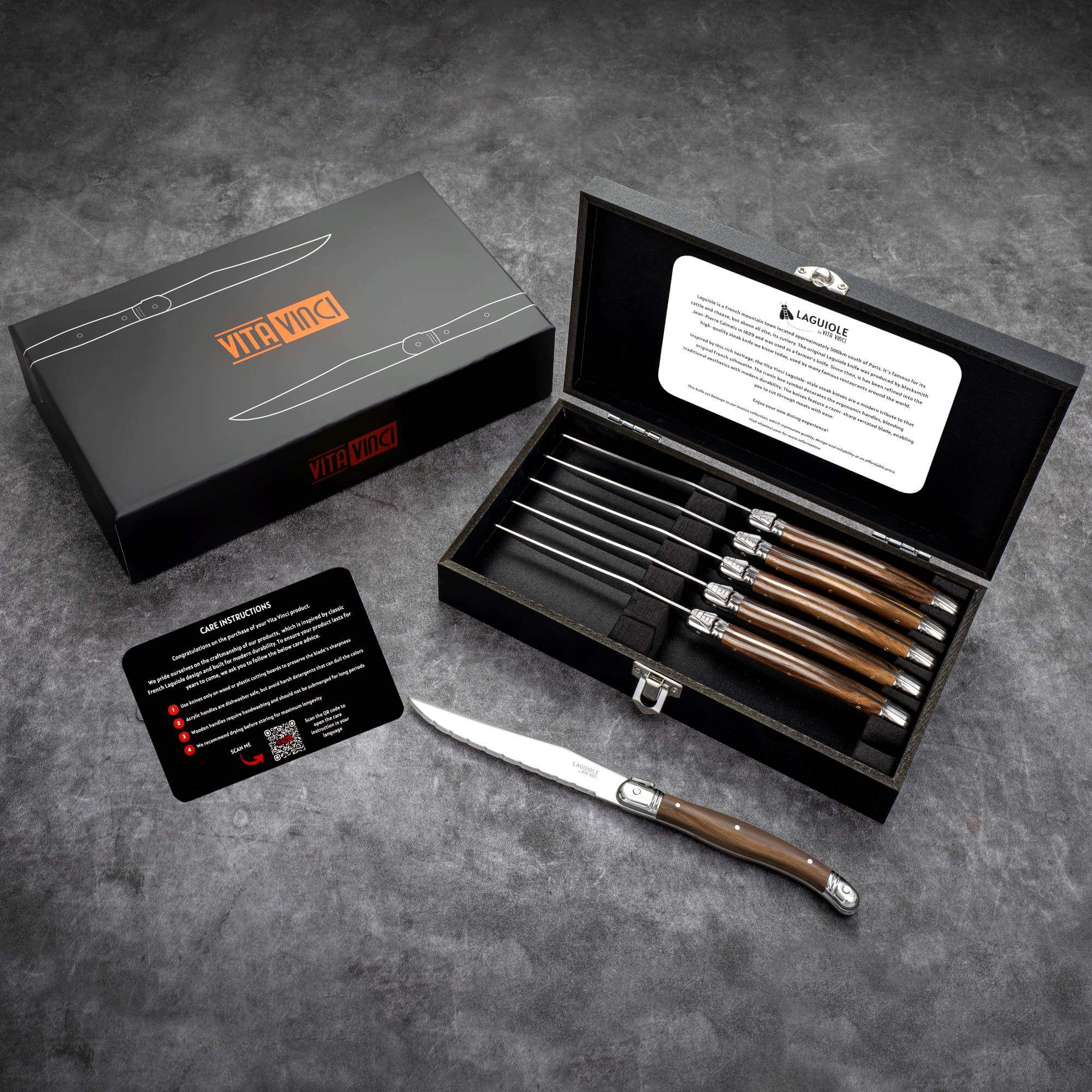 Vita Vinci steak knives 6pcs Dark wood (VV-4100-BR) 10